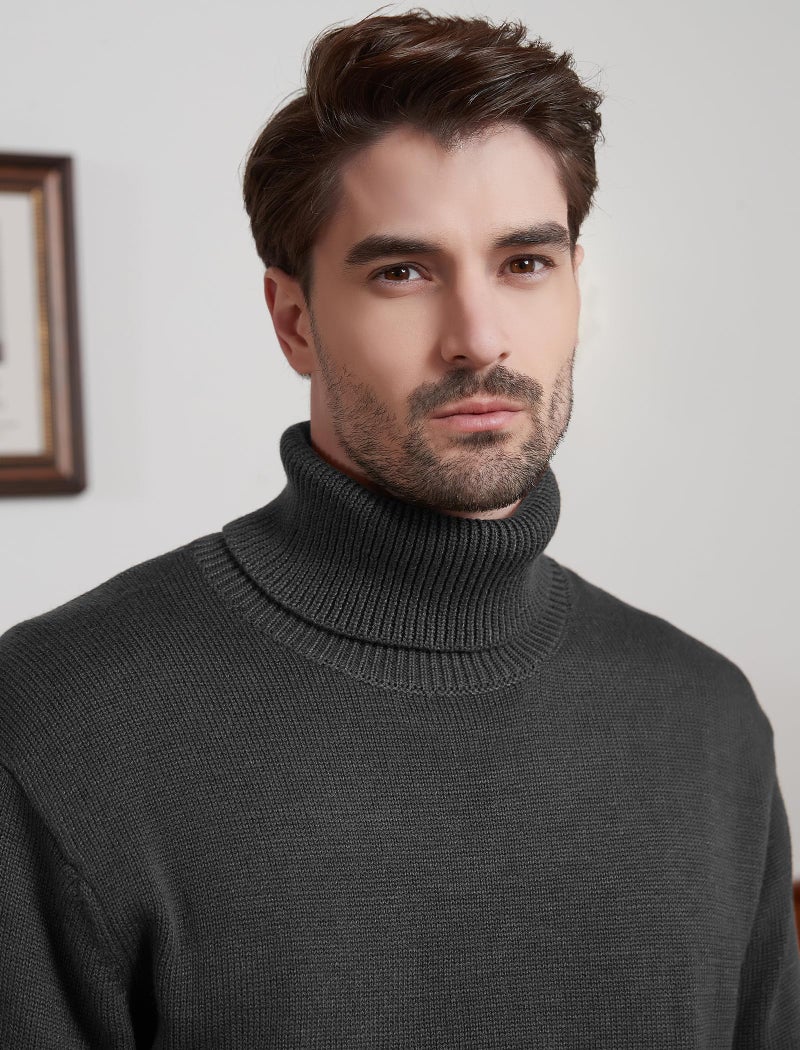 Kallspin Men's Turtleneck Sweaters Wool Blend Mid-Weight Highneck Pullover Sweaters(Dark Grey,3X-Large) - Image 4
